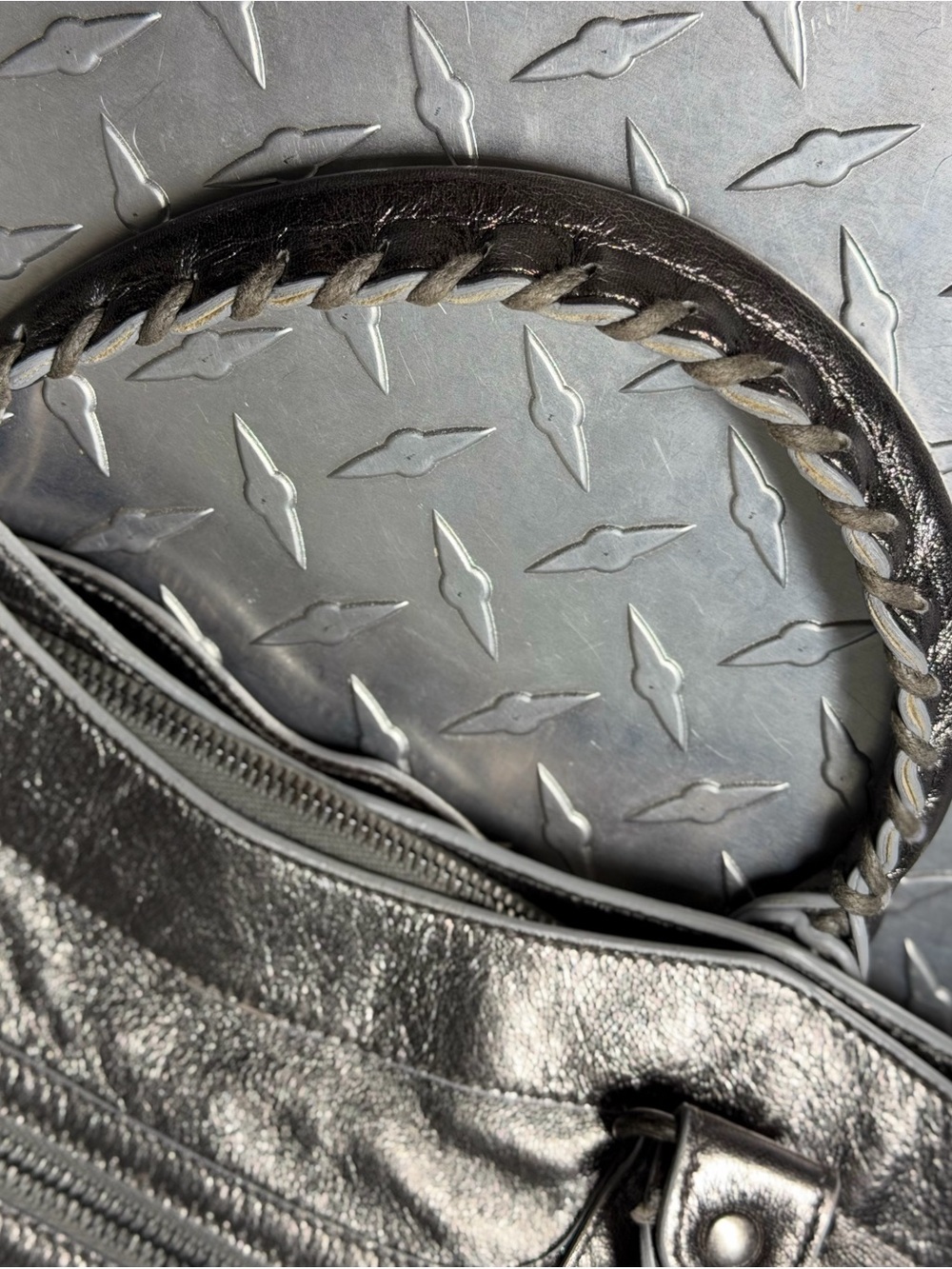 Balenciaga Pewter Metallic Leather First City Moto Bag in Grey - Picture 7 of 12